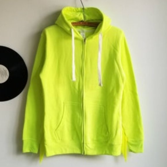 Neon Zip Up Hoodie with Fringe Sleeves - Picture 4 of 6